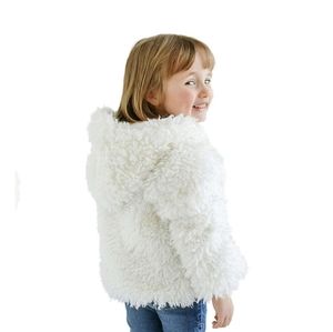 Faux fur white kids winter coat, size 10